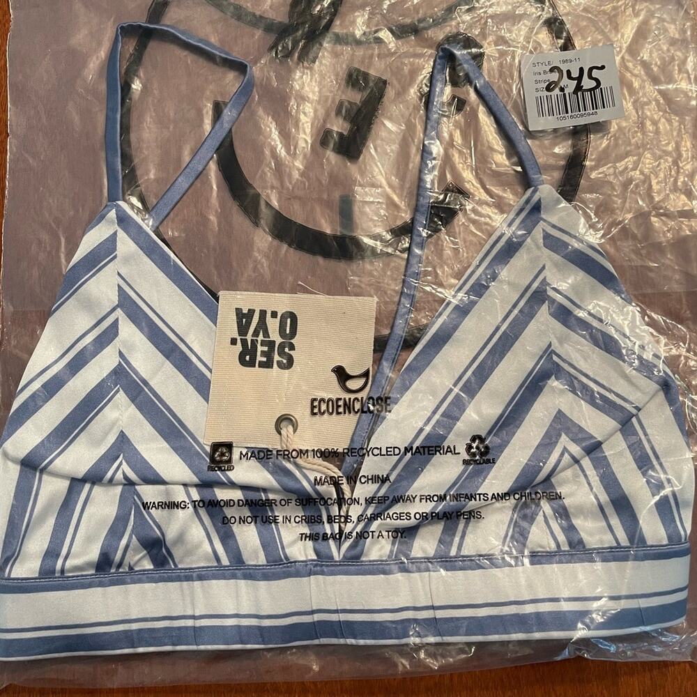 Ser.O.YA Iris Silk Bralette in Blue and White Stripe Size Small NWT Summer Boho - Picture 3 of 4
